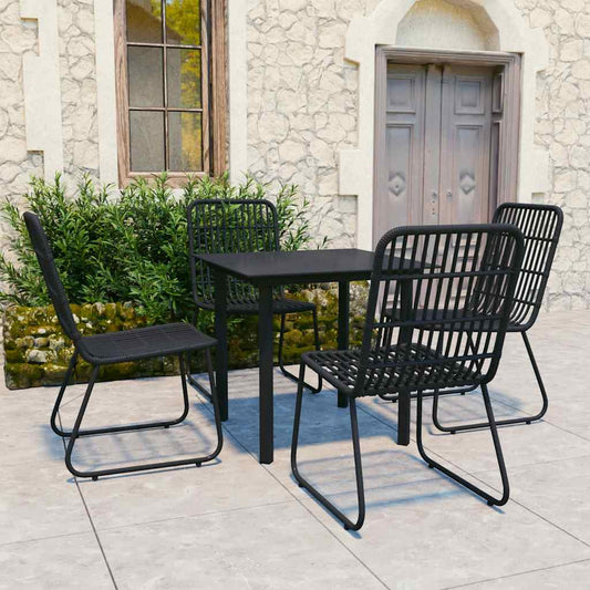 vidaXL Dining Set | Black | Poly rattan, powder-coated steel, glass | Regular