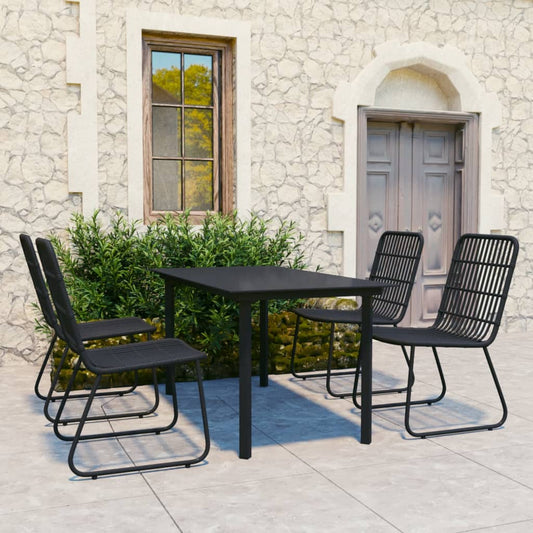vidaXL Dining Set | Black | Poly rattan | 5-piece | Stackable | Dining Set