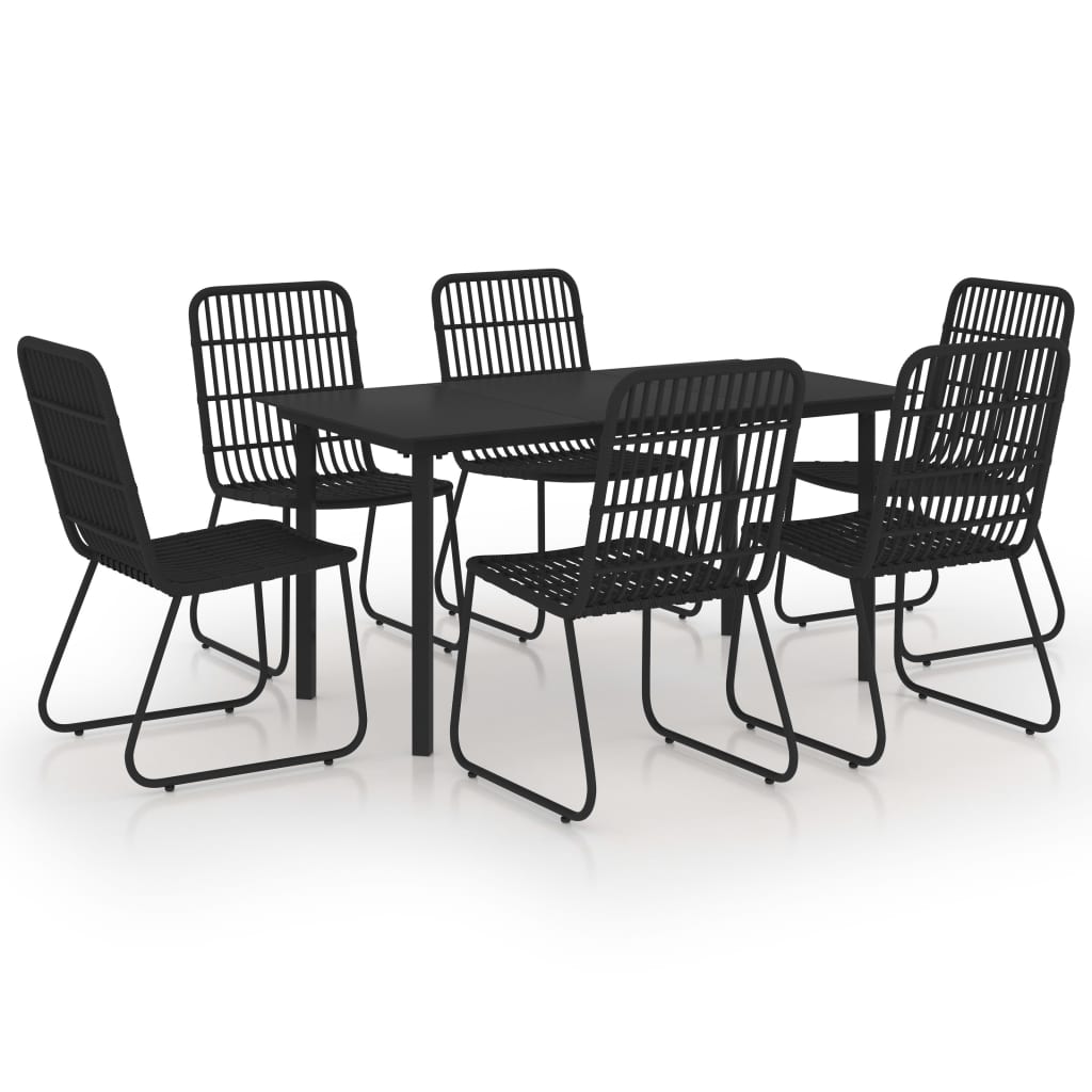 vidaXL Dining Set | Black | Poly rattan, powder-coated steel, glass