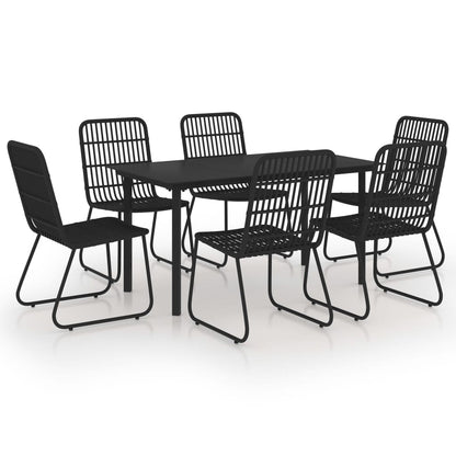 vidaXL Dining Set | Black | Poly rattan, powder-coated steel, glass