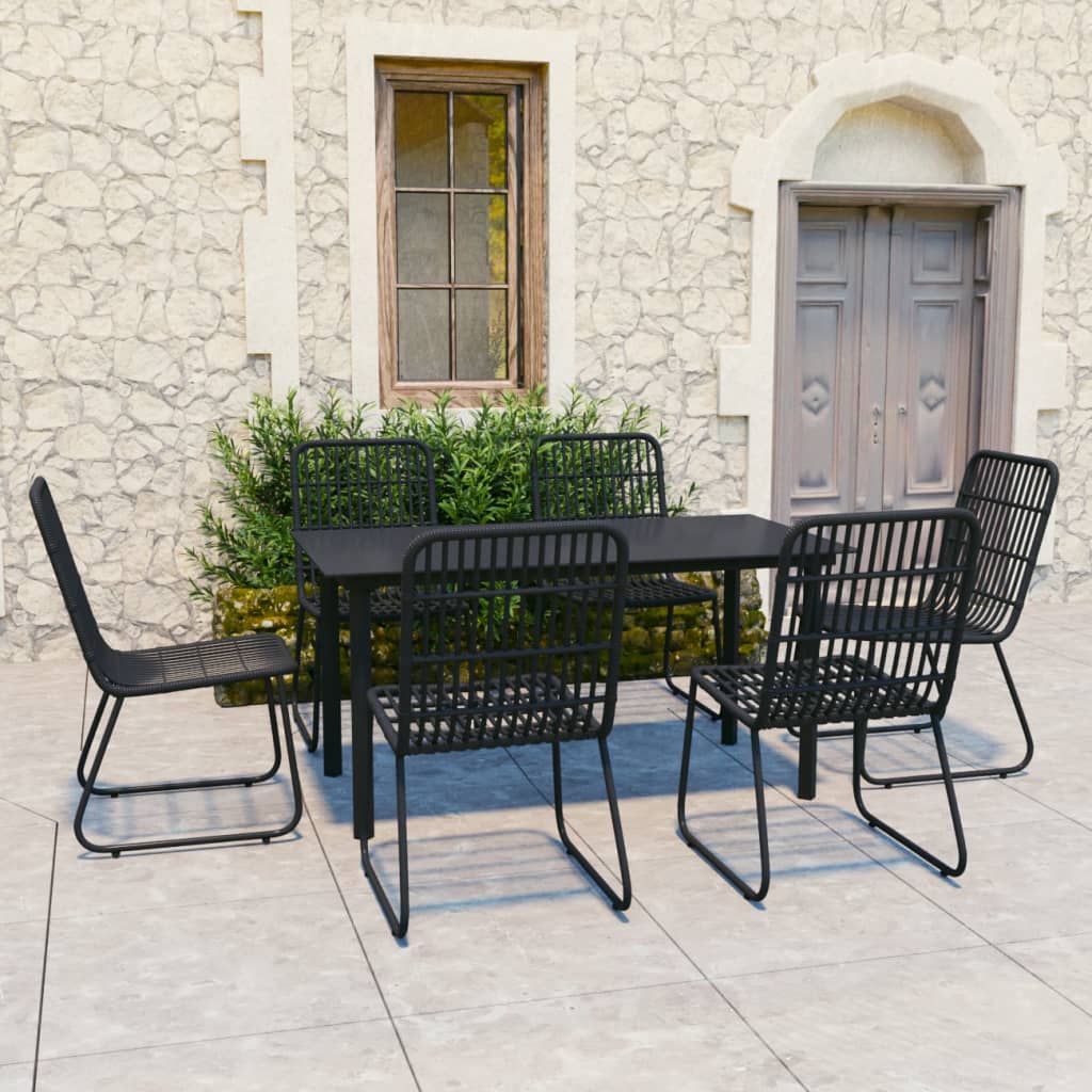 vidaXL Dining Set | Black | Poly rattan, powder-coated steel, glass