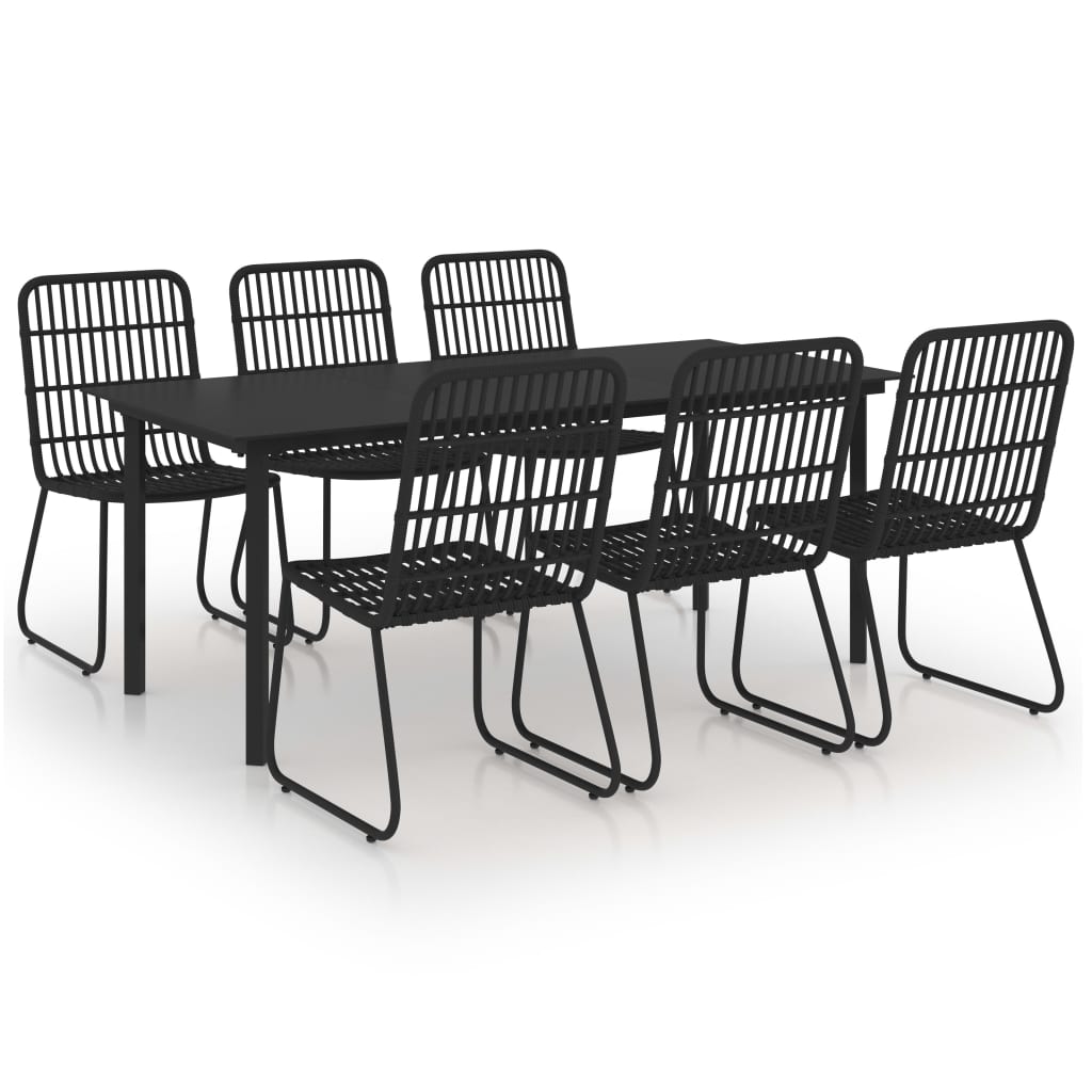 vidaXL Dining Set | Black | Poly rattan, powder-coated steel, glass