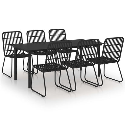 vidaXL Dining Set | Black | Poly rattan, powder-coated steel, glass