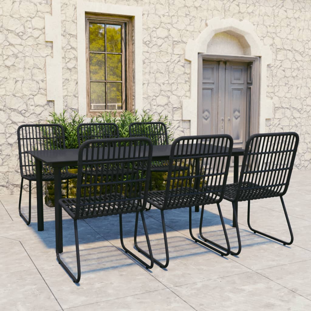 vidaXL Dining Set | Black | Poly rattan, powder-coated steel, glass
