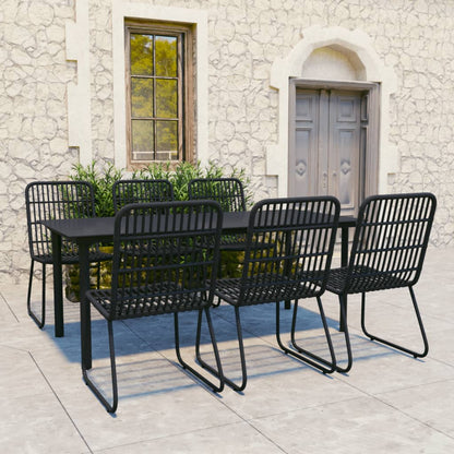 vidaXL Dining Set | Black | Poly rattan, powder-coated steel, glass