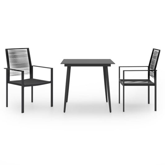vidaXL Dining Set | Black | Glass, Powder-Coated Steel, PVC Hollow Rattan
