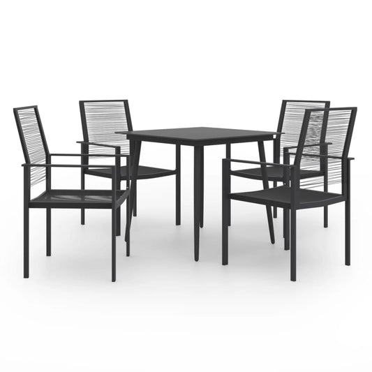 vidaXL Dining Set | Black | Glass, Powder-Coated Steel, PVC Hollow Rattan