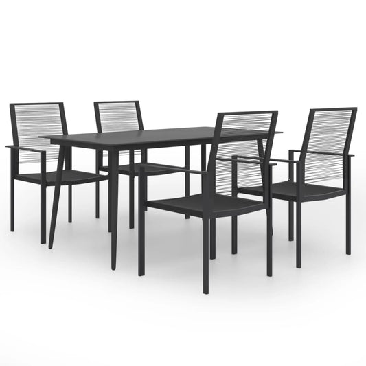 vidaXL Dining Set | Black | Powder-Coated Steel, PVC Hollow Rattan, Glass