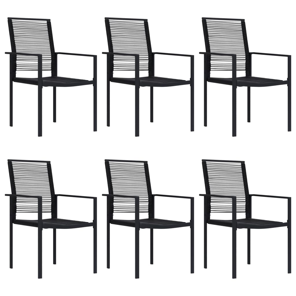 vidaXL Dining Set | Black | Glass, Powder-Coated Steel, PVC Rattan | 7-piece set