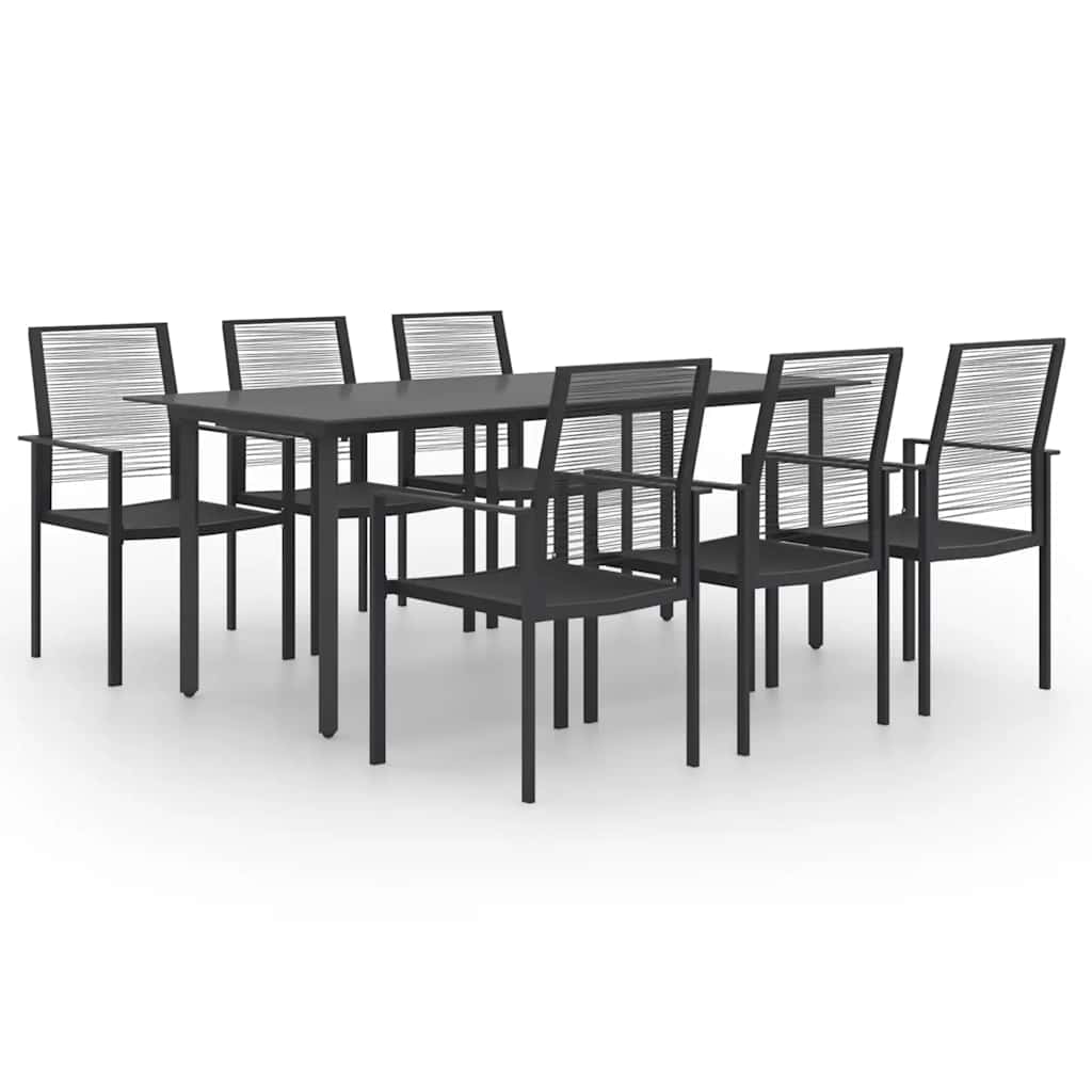 vidaXL Dining Set | Black | Glass, Powder-Coated Steel, PVC Hollow Rattan
