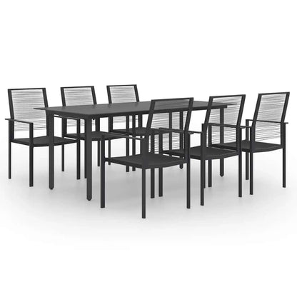 vidaXL Dining Set | Black | Glass, Powder-Coated Steel, PVC Hollow Rattan
