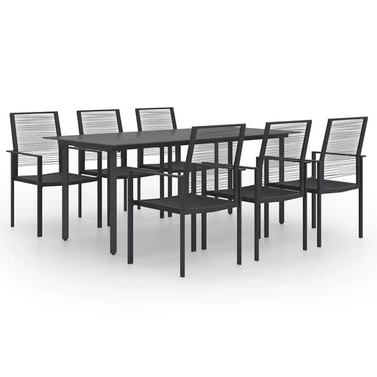 vidaXL Dining Set | Black | Glass, Powder-Coated Steel, PVC Hollow Rattan