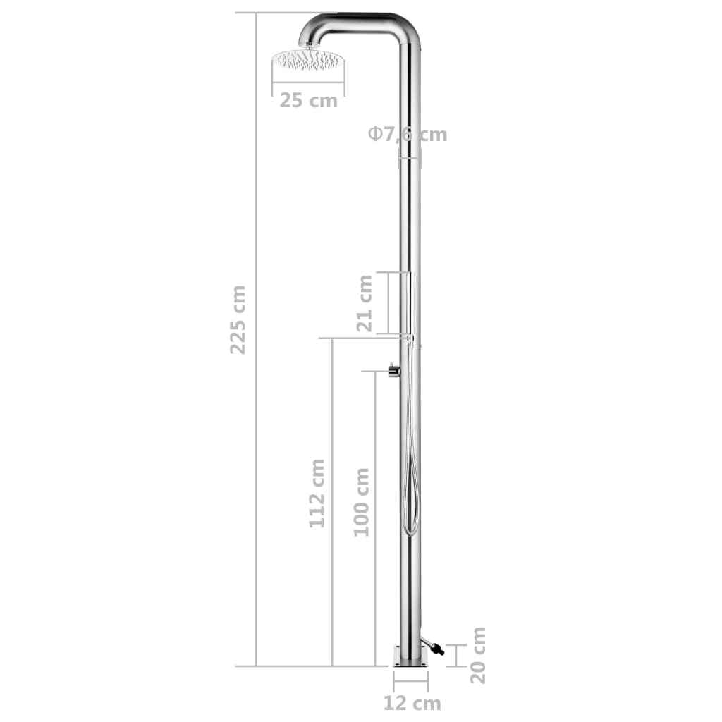 vidaXL Garden Shower 225 cm Stainless Steel
