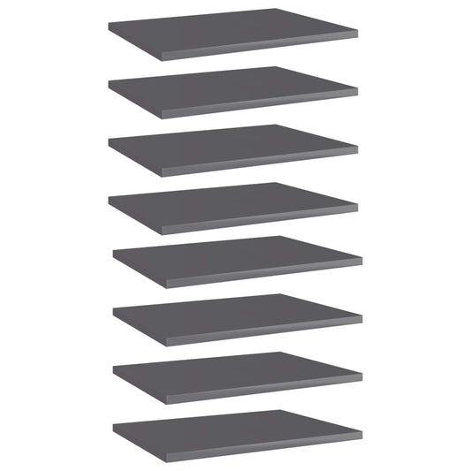 805169 vidaXL Bookshelf Boards 8 pcs High Gloss Grey 40x30x1,5 cm Engineered Wood
