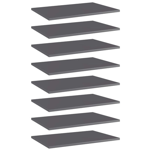 805265 vidaXL Bookshelf Boards 8 pcs High Gloss Grey 60x40x1,5 cm Engineered Wood