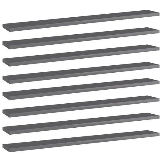 805297 vidaXL Bookshelf Boards 8 pcs High Gloss Grey 80x10x1,5 cm Engineered Wood