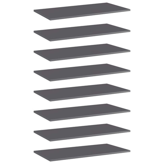 805345 vidaXL Bookshelf Boards 8 pcs High Gloss Grey 80x40x1,5 cm Engineered Wood