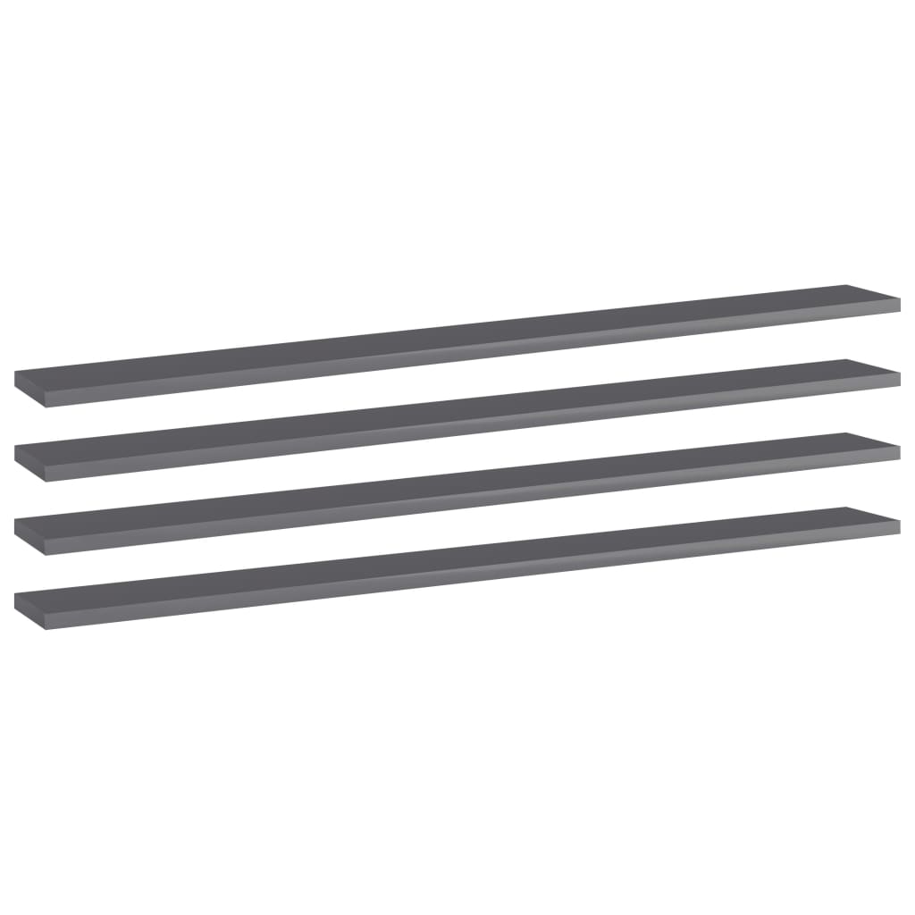 805376 vidaXL Bookshelf Boards 4 pcs High Gloss Grey 100x10x1,5 cm Engineered Wood