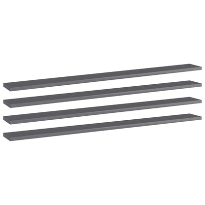 805376 vidaXL Bookshelf Boards 4 pcs High Gloss Grey 100x10x1,5 cm Engineered Wood