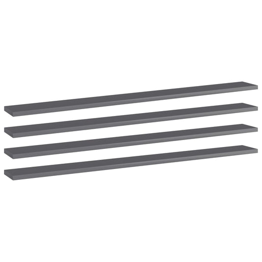 805376 vidaXL Bookshelf Boards 4 pcs High Gloss Grey 100x10x1,5 cm Engineered Wood