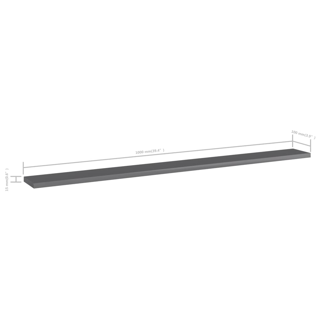 805376 vidaXL Bookshelf Boards 4 pcs High Gloss Grey 100x10x1,5 cm Engineered Wood