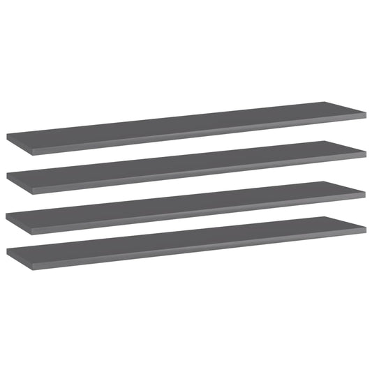 805392 vidaXL Bookshelf Boards 4 pcs High Gloss Grey 100x20x1,5 cm Engineered Wood