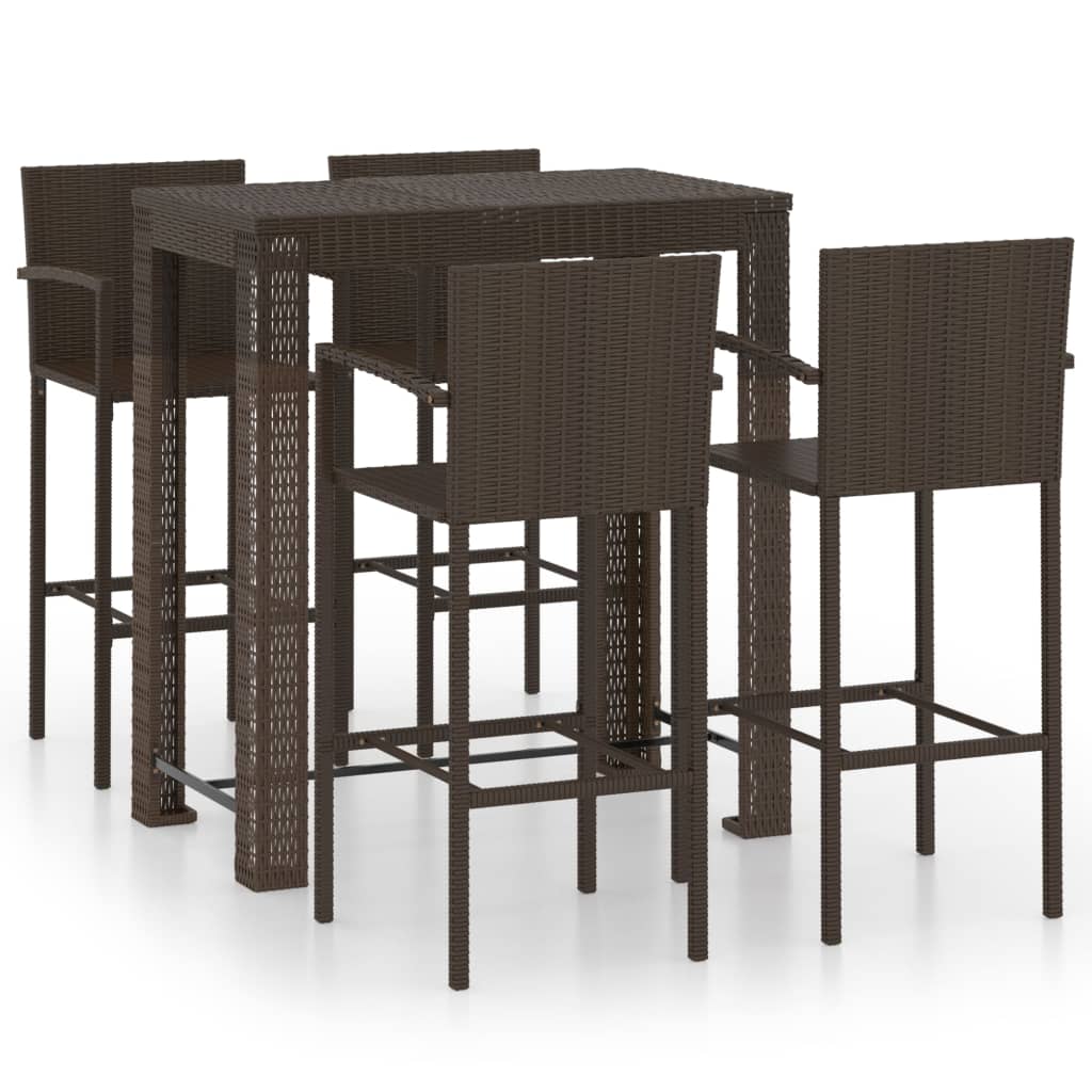 vidaXL Garden Bar Set | Brown | PE rattan | 5 Piece Set | Footrest