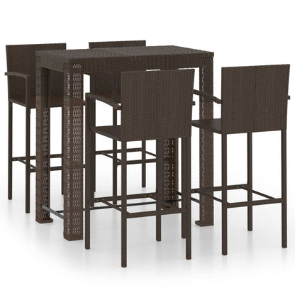 vidaXL Garden Bar Set | Brown | PE rattan | 5 Piece Set | Footrest