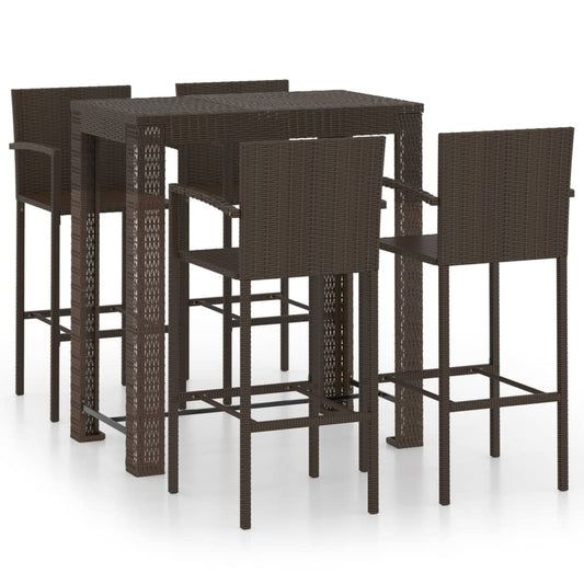 vidaXL Garden Bar Set | Brown | PE rattan | 5 Piece Set | Footrest