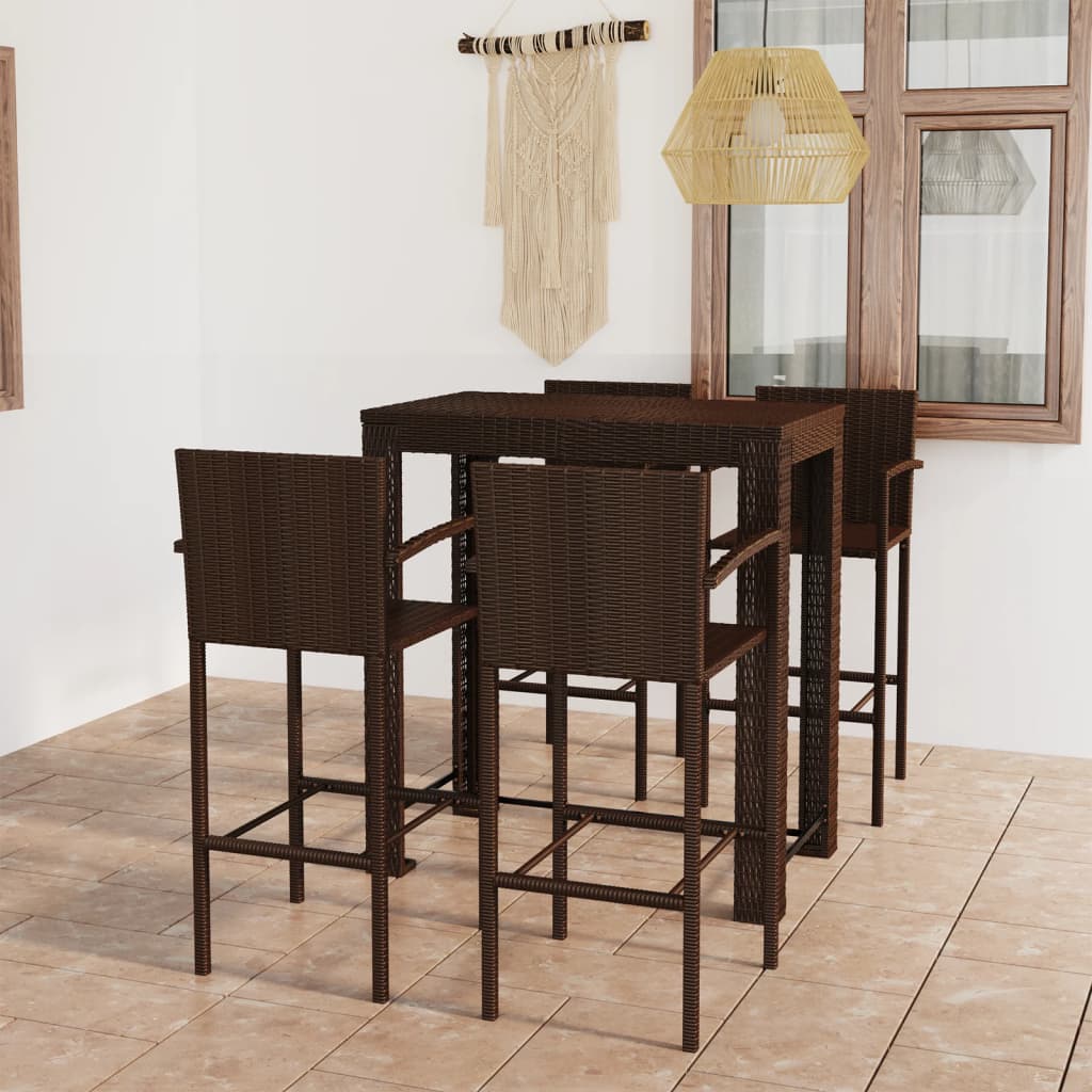 vidaXL Garden Bar Set | Brown | PE rattan | 5 Piece Set | Footrest