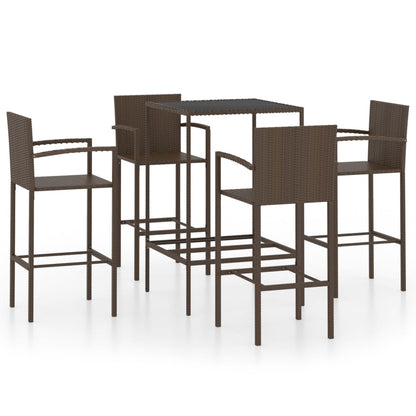 vidaXL Garden Bar Set | Brown | PE rattan, powder-coated steel, tempered glass