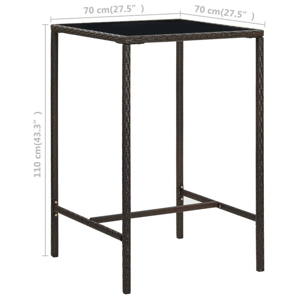 vidaXL Garden Bar Set | Brown | PE rattan, powder-coated steel, tempered glass