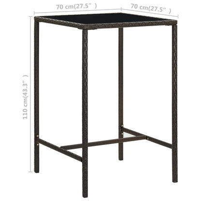 vidaXL Garden Bar Set | Brown | PE rattan, powder-coated steel, tempered glass