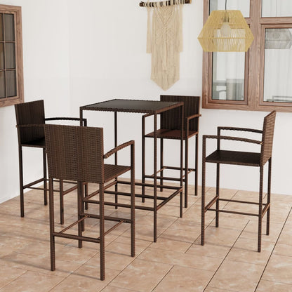 vidaXL Garden Bar Set | Brown | PE rattan, powder-coated steel, tempered glass