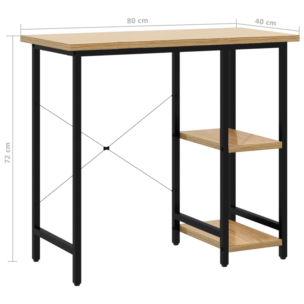 20557 vidaXL Computer Desk Black and Light Oak 80x40x72 cm MDF and Metal