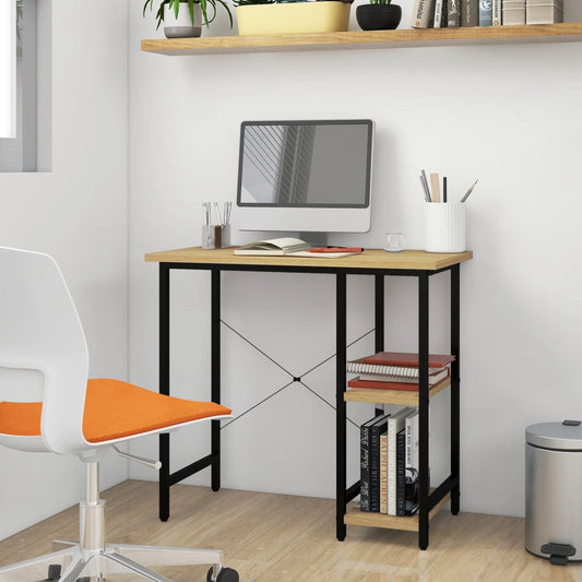 vidaXL Computer Desk Black and Light Oak 80x40x72 cm MDF and Metal