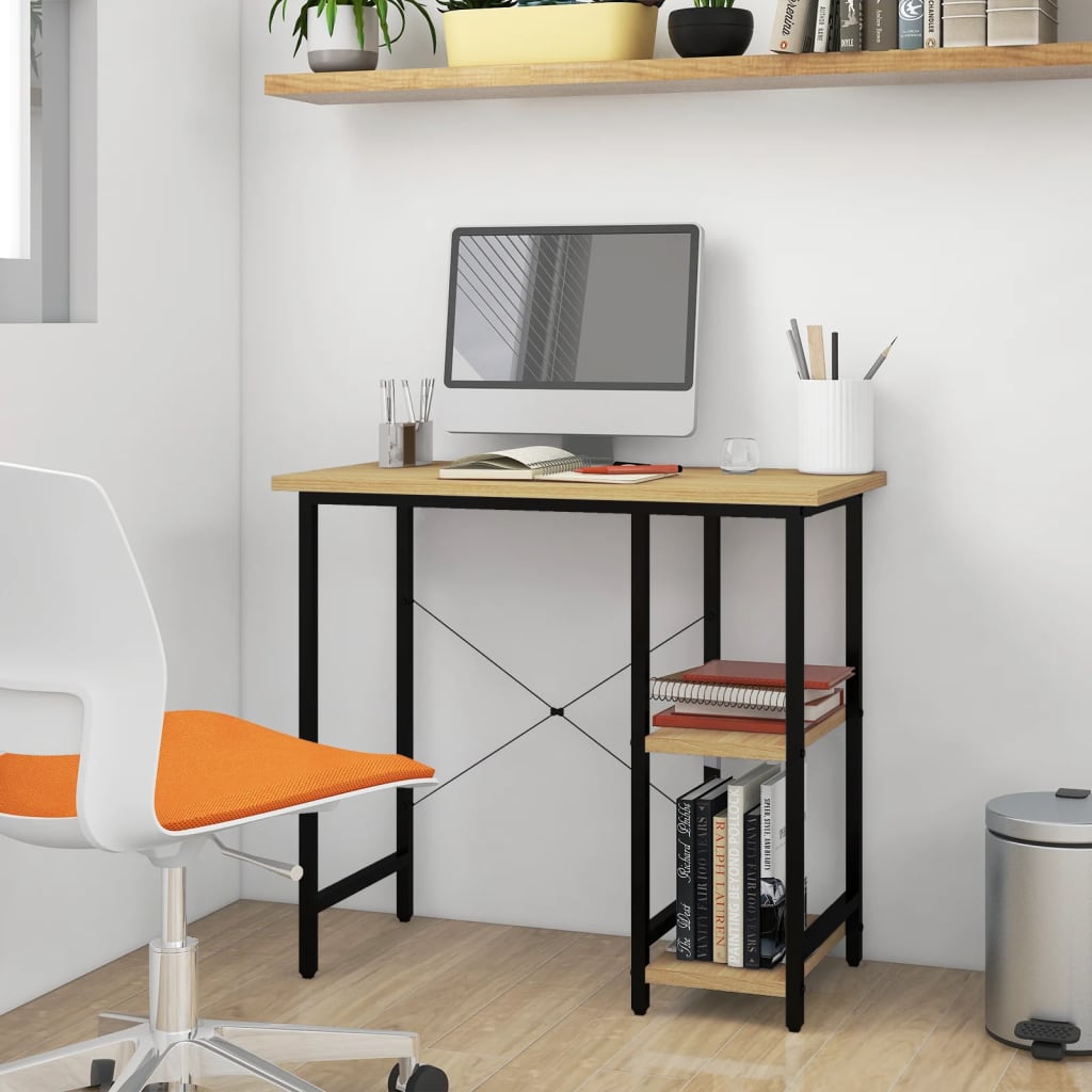 20557 vidaXL Computer Desk Black and Light Oak 80x40x72 cm MDF and Metal