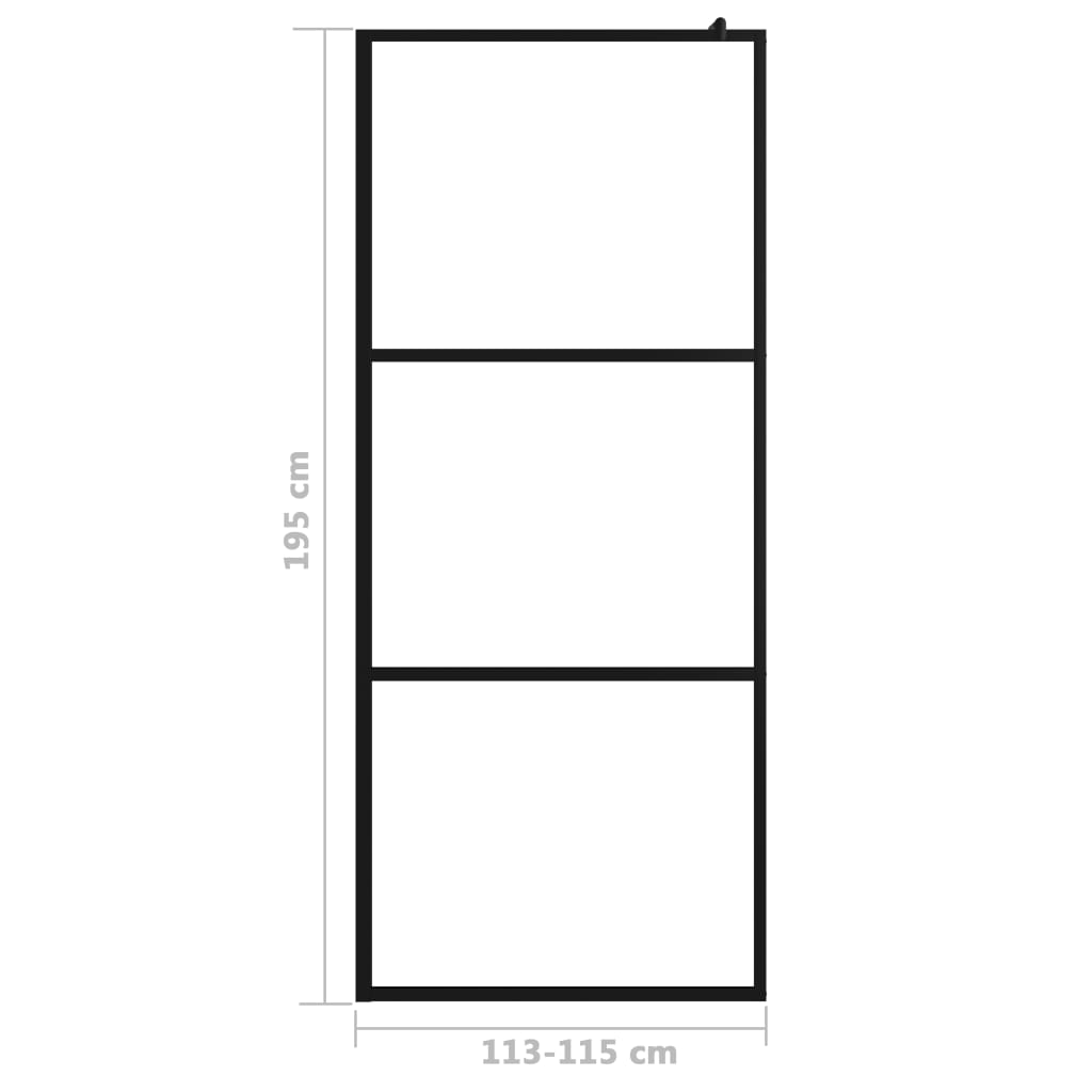 vidaXL Walk-in Shower Wall with Clear ESG Glass Black 115x195 cm