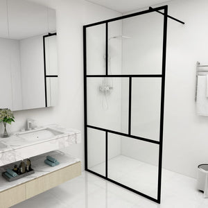 vidaXL Walk-in Shower Wall with Tempered Glass Black 115x195 cm