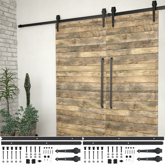 3059839 vidaXL Sliding Door Hardware Kits 2 pcs 200 cm Steel Black (2x145259)
