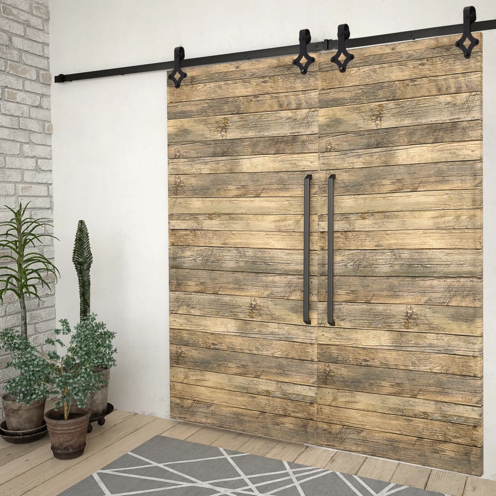 vidaXL Sliding Door Hardware Kits 2 pcs 200 cm Steel Black