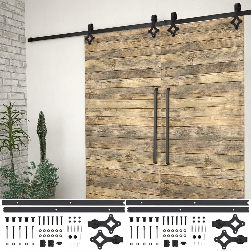 vidaXL Sliding Door Hardware Kits 2 pcs 200 cm Steel Black