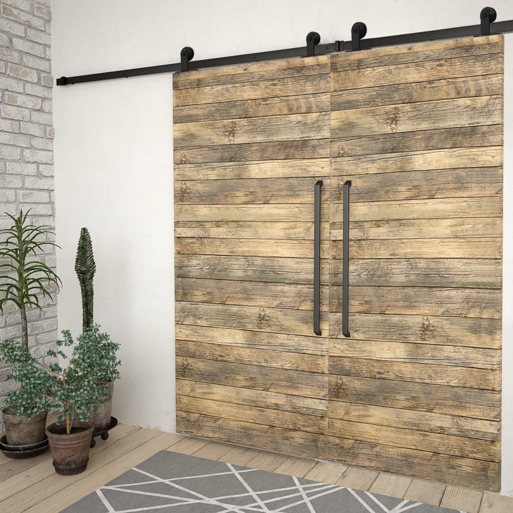 vidaXL Sliding Door Hardware Kits 2 pcs 200 cm Steel Black