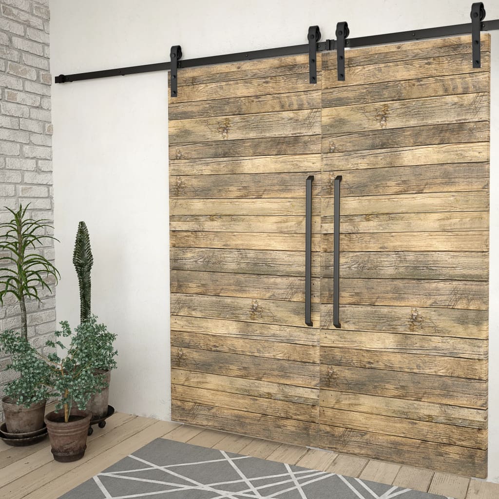 vidaXL Sliding Door Hardware Kits 2 pcs 183 cm Steel Black