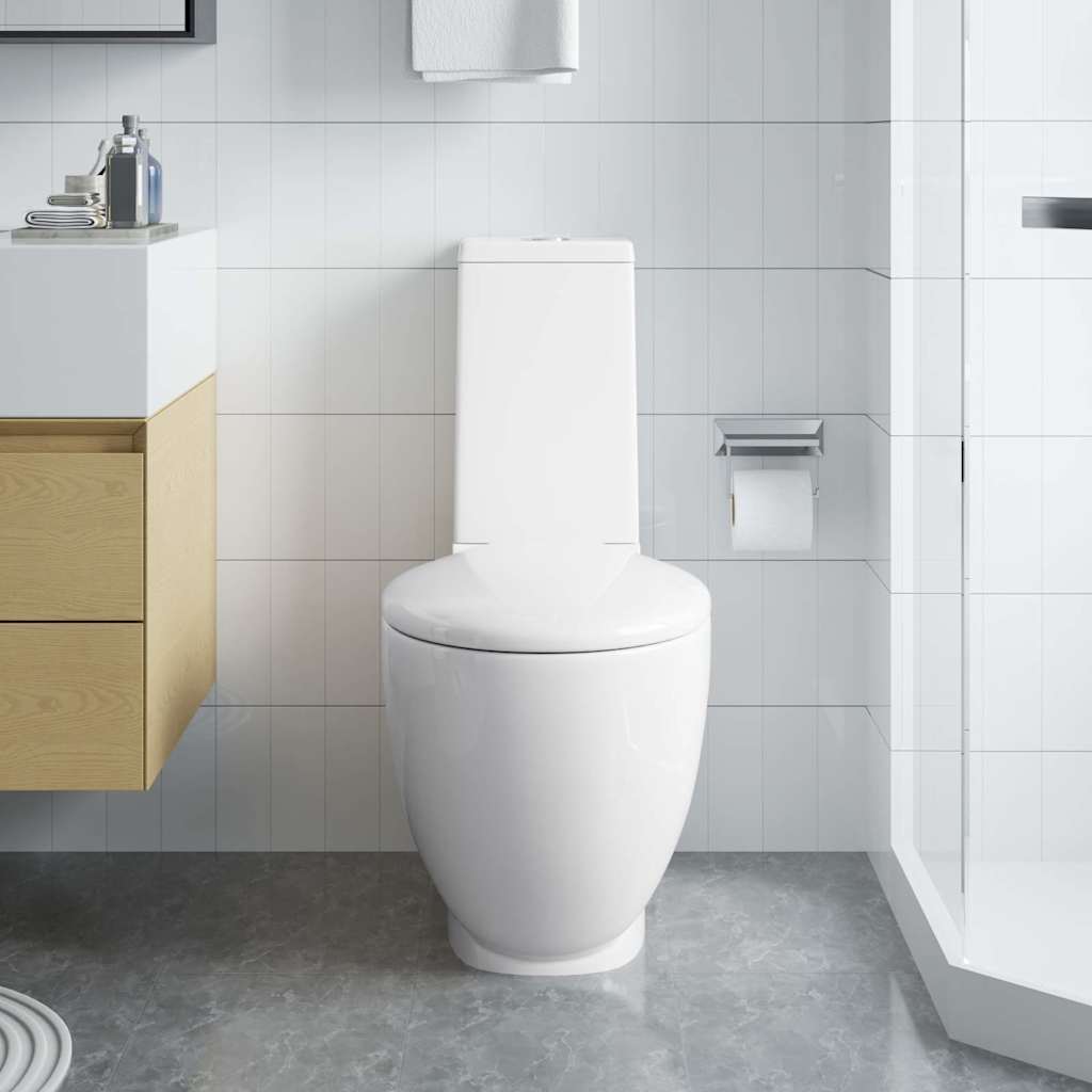 vidaXL WC Ceramic Toilet Bathroom Round Toilet Bottom Water Flow White