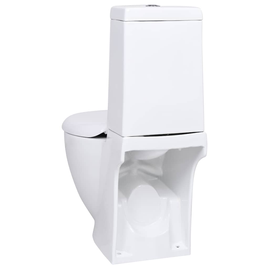 vidaXL WC Ceramic Toilet Bathroom Round Toilet Bottom Water Flow White