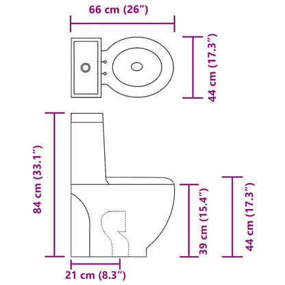 vidaXL WC Ceramic Toilet Bathroom Round Toilet Bottom Water Flow White