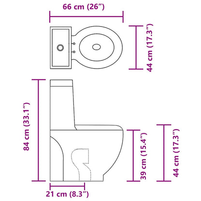 vidaXL WC Ceramic Toilet Bathroom Round Toilet Bottom Water Flow White