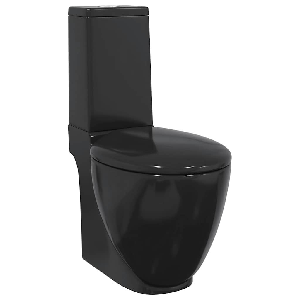 3059889 vidaXL WC Ceramic Toilet Bathroom Round Toilet Bottom Water Flow Black(141136)