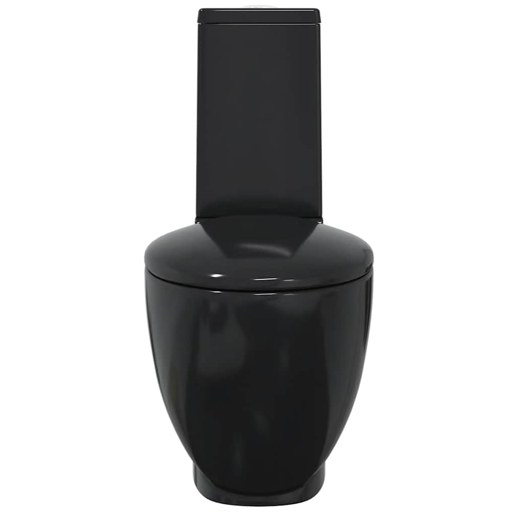 vidaXL WC Ceramic Toilet Bathroom Round Toilet Bottom Water Flow Black